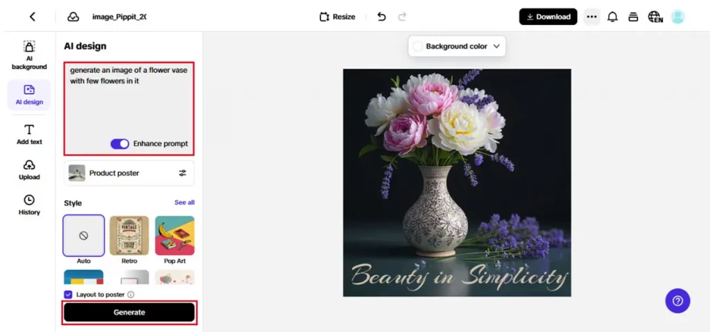 Your Brand, but Make It Art: Posterizing Brand Values Into Decor for Offices, Pop-ups, and Stories 2 pippit ai step 2 customize your design
